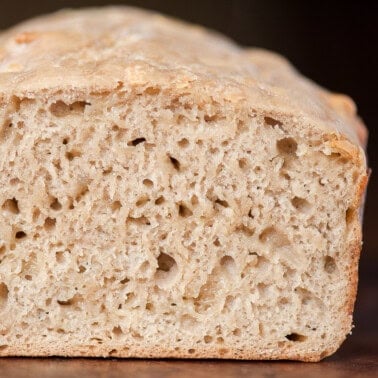 Showing the inside the loaf of Guinness beer bread.