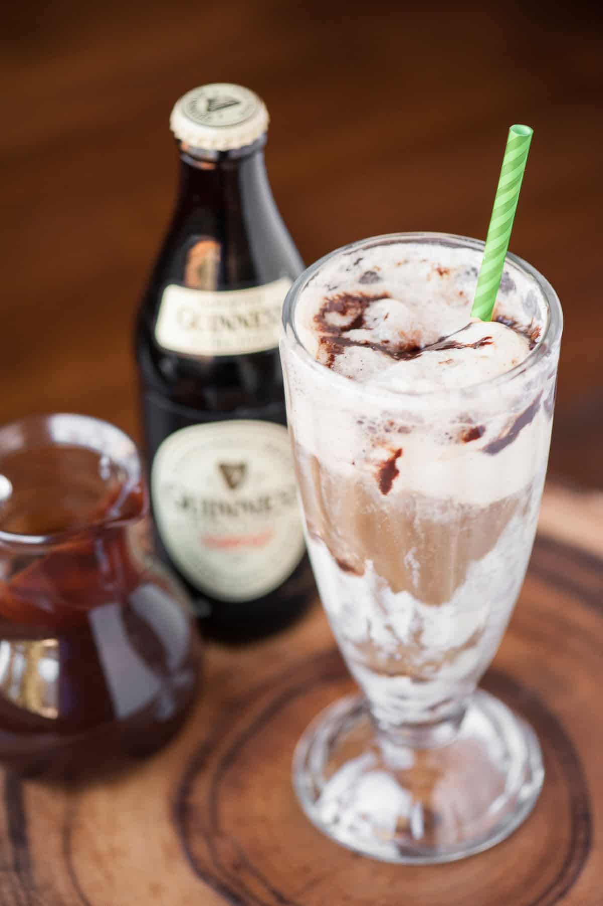 chocolate guinness float with vanilla ice cream.