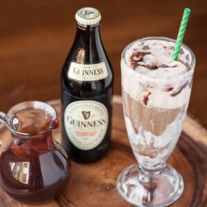 chocolate guinness float with vanilla ice cream.