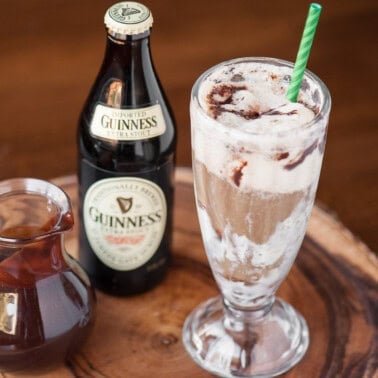 chocolate guinness float with vanilla ice cream.