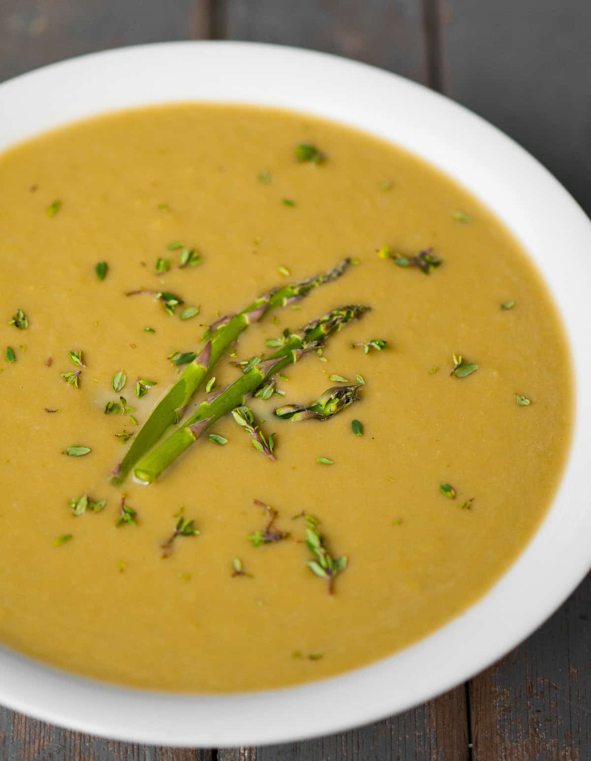 Bowl of creamy asparagus soup.