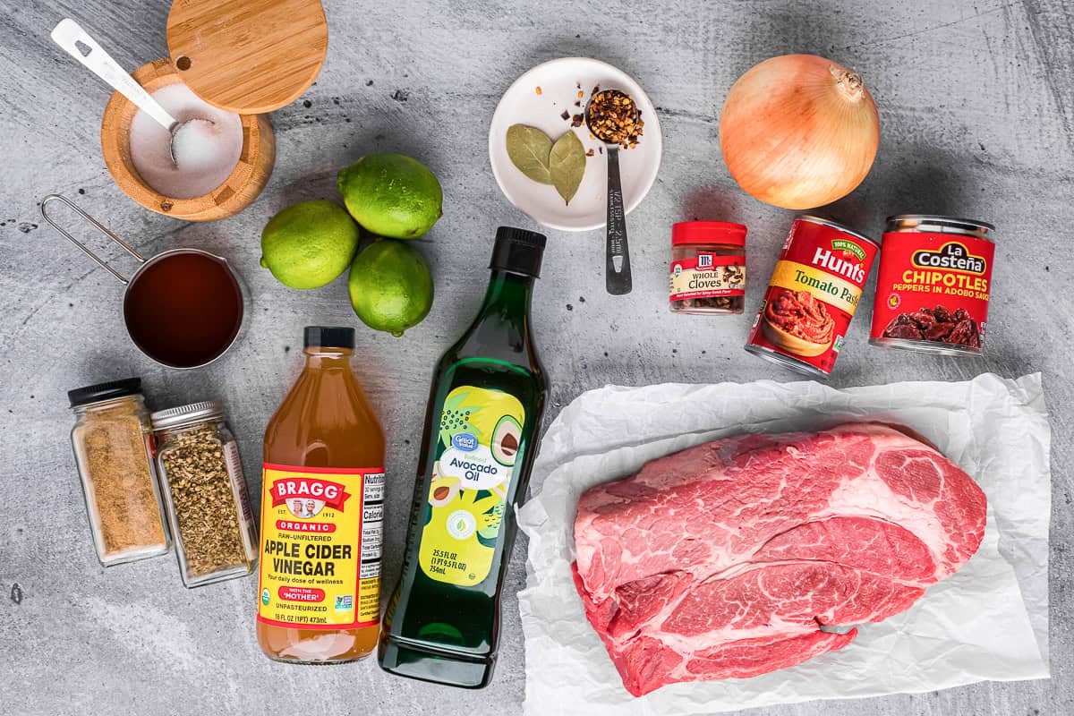 Ingredients needed to make instant pot barbacoa beef.