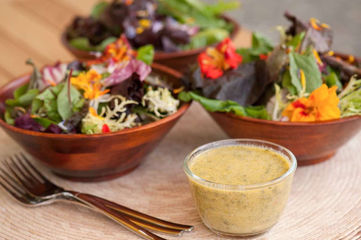 lemon vinaigrette with salad greens.