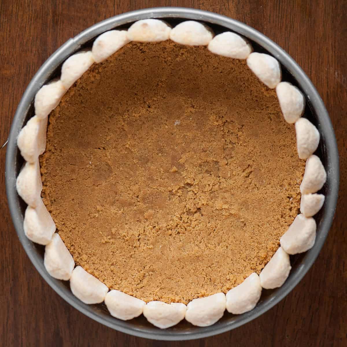 cookie crust in springform pan with lady fingers.