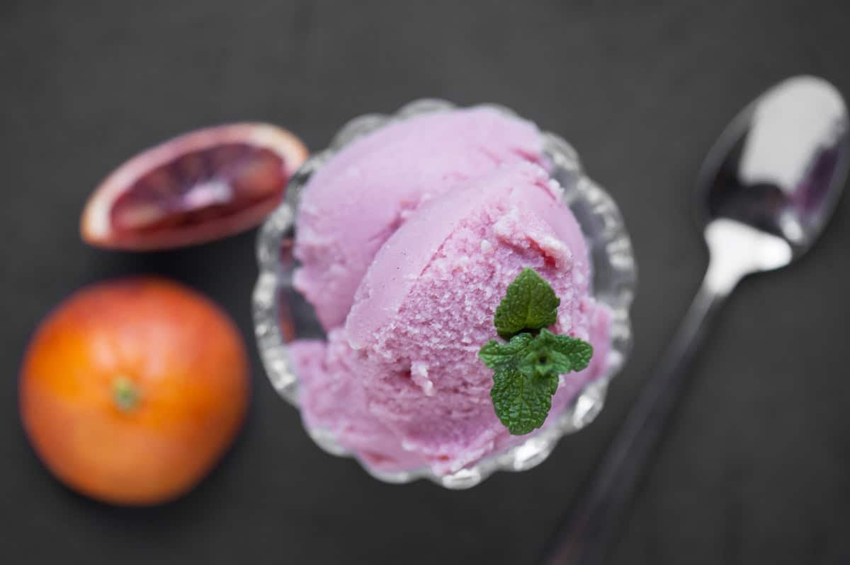 orange sherbet recipe made with blood oranges and buttermilk.