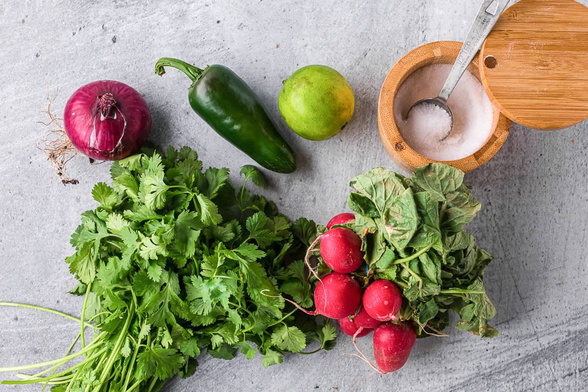 ingredients needed to make quick pickled radishes.