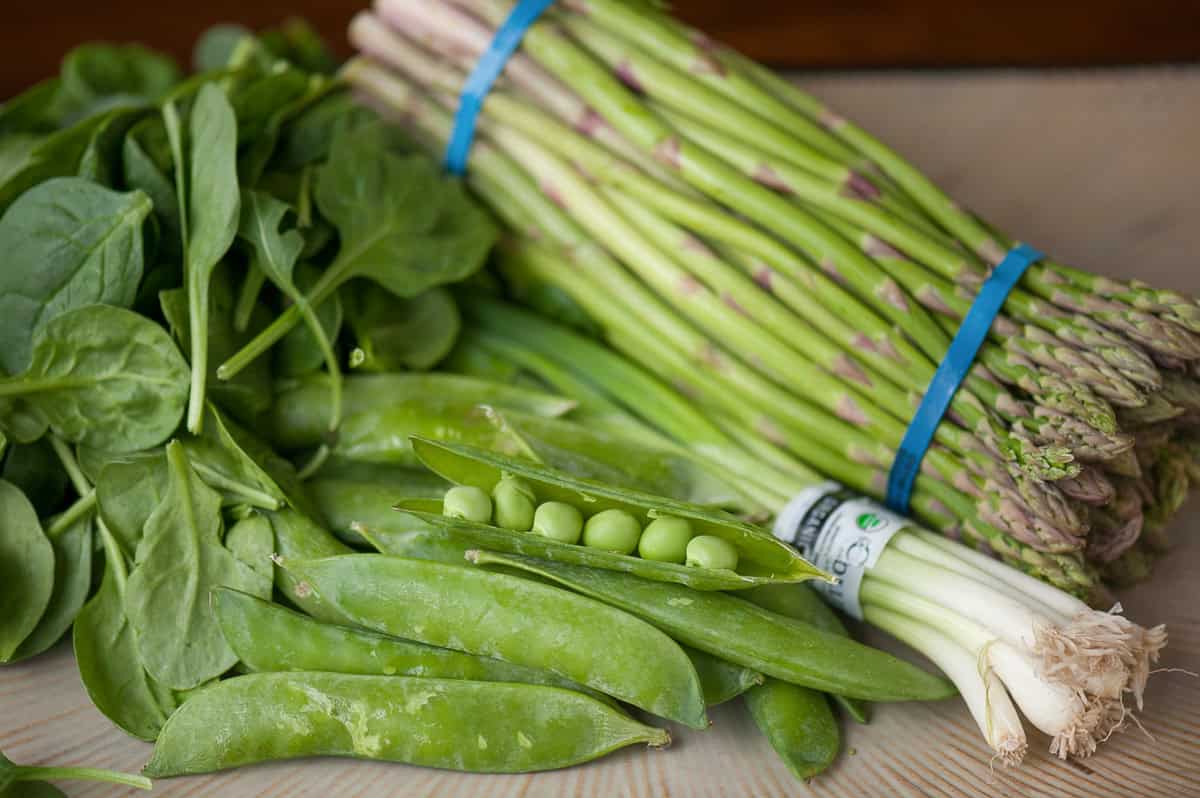 various spring vegetables.