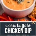 recipe for homemade warm buffalo chicken dip.