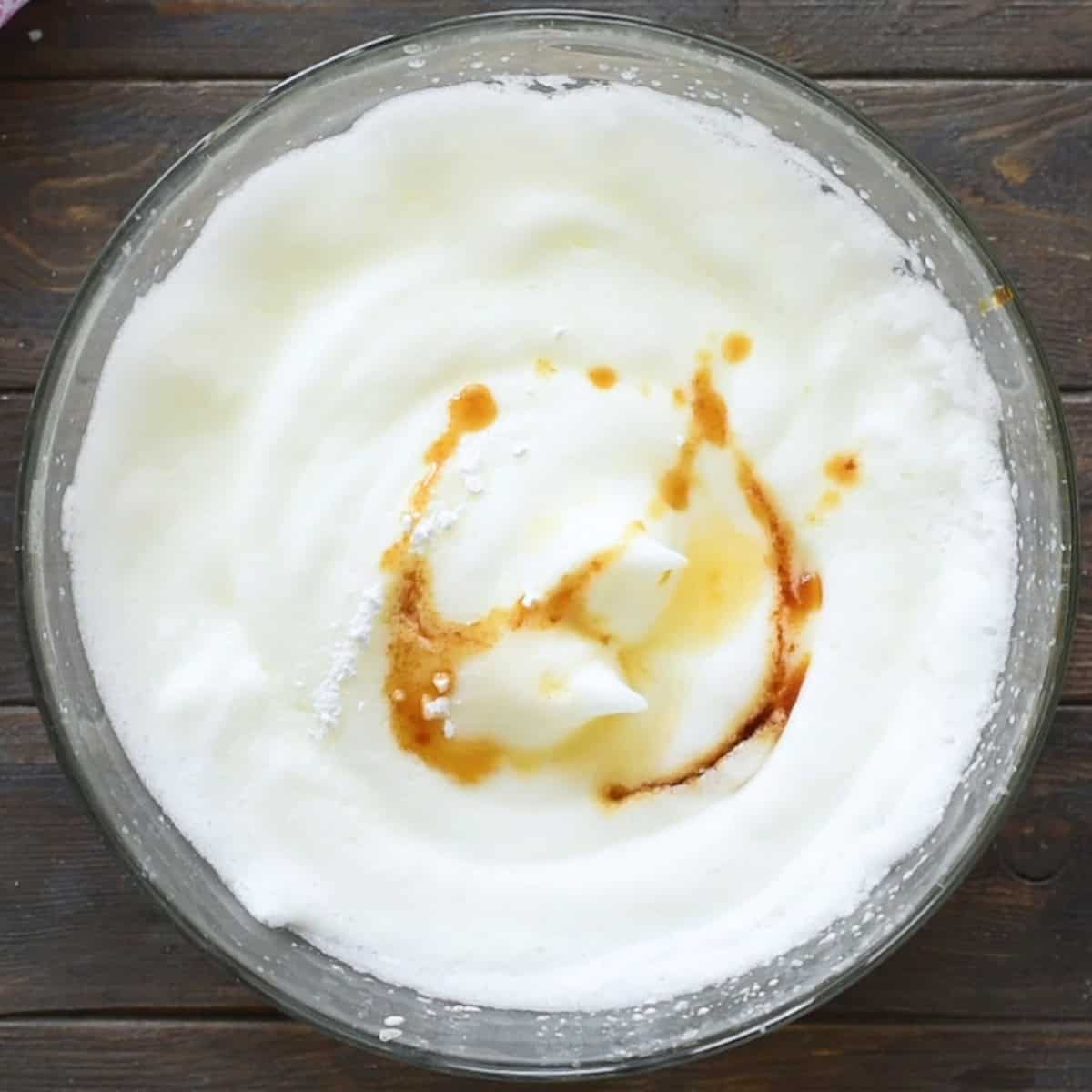 Whipped egg whites with extracts and cream of tarter.