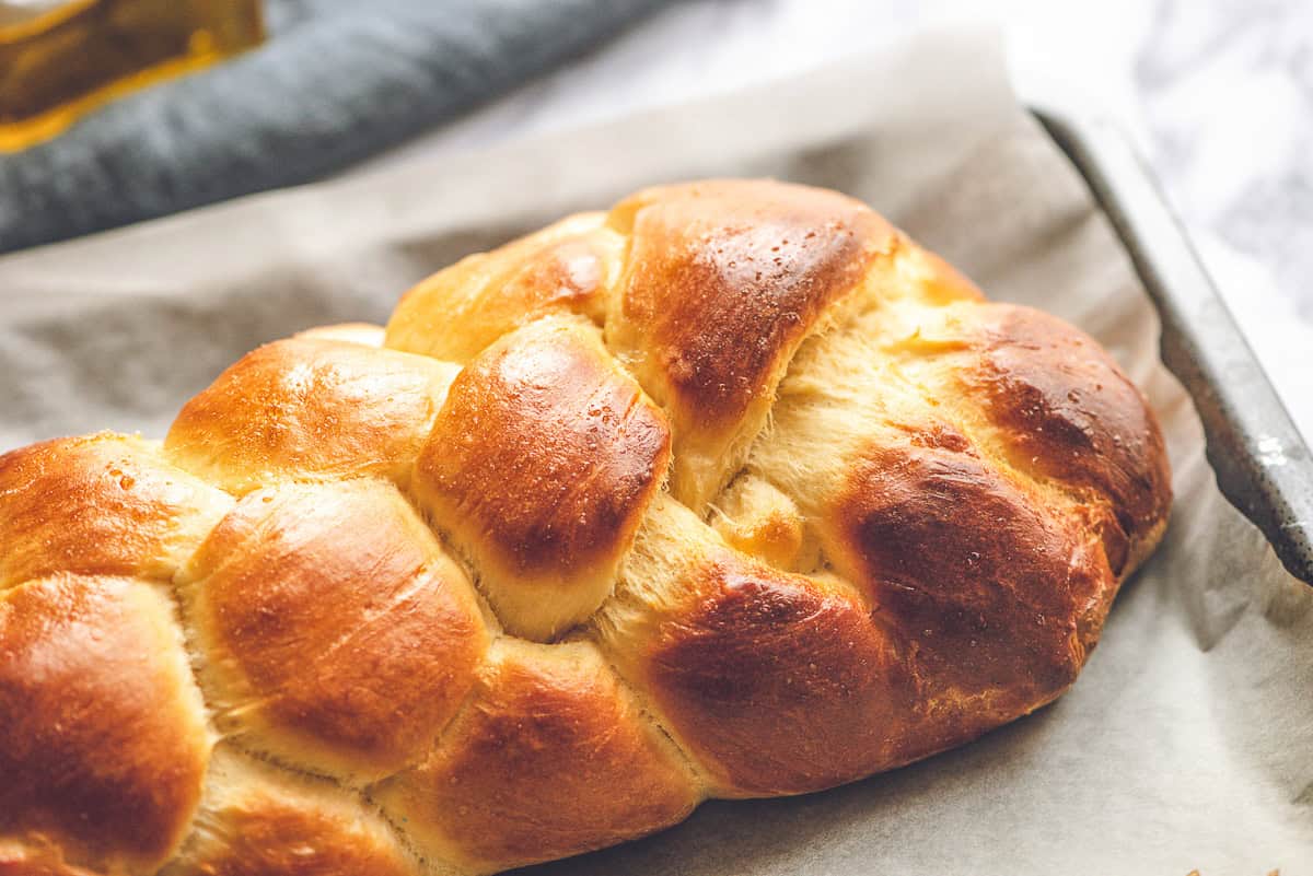 homemade challah bread.