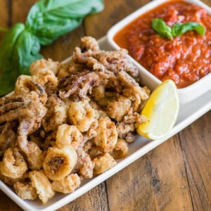 crispy fried homemade calamari with marinara sauce.