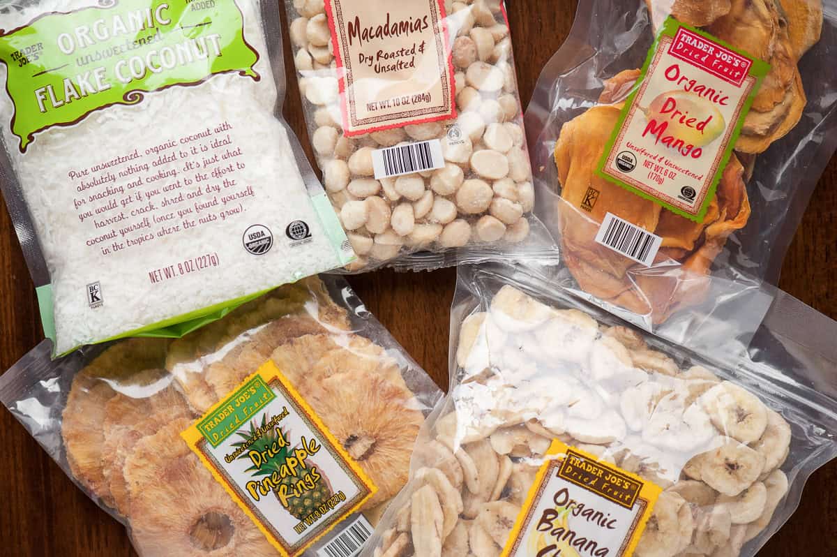 Trader Joe's nuts and dried fruits used to make tropical granola.