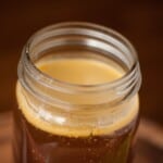 a jar of homemade beef bone broth.