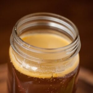 a jar of homemade beef bone broth.