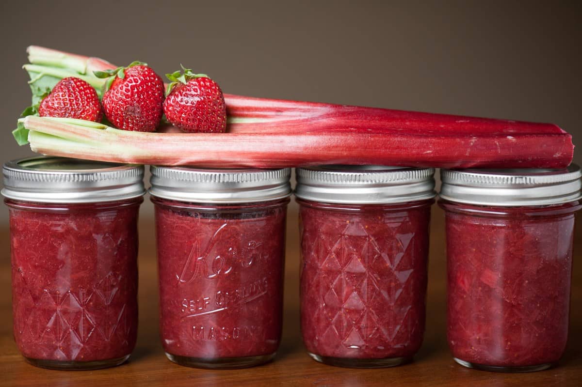 Strawberry jam and rhubarb jam come together in one great recipe
