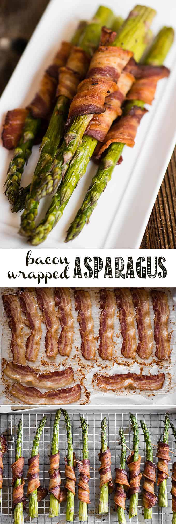Bacon Wrapped Asparagus can be perfectly oven cooked and served up as a tasty side dish to dinner or breakfast. This easy recipe shows the necessary tips on how to get tender asparagus wrapped in crispy bacon. Only a few ingredients are needed to make asparagus wrapped in bacon, and perfect results will follow! #bacon #baconwrapped #baconwrappedasparagus #asparagus #veggie #springveggie #ovenbaked