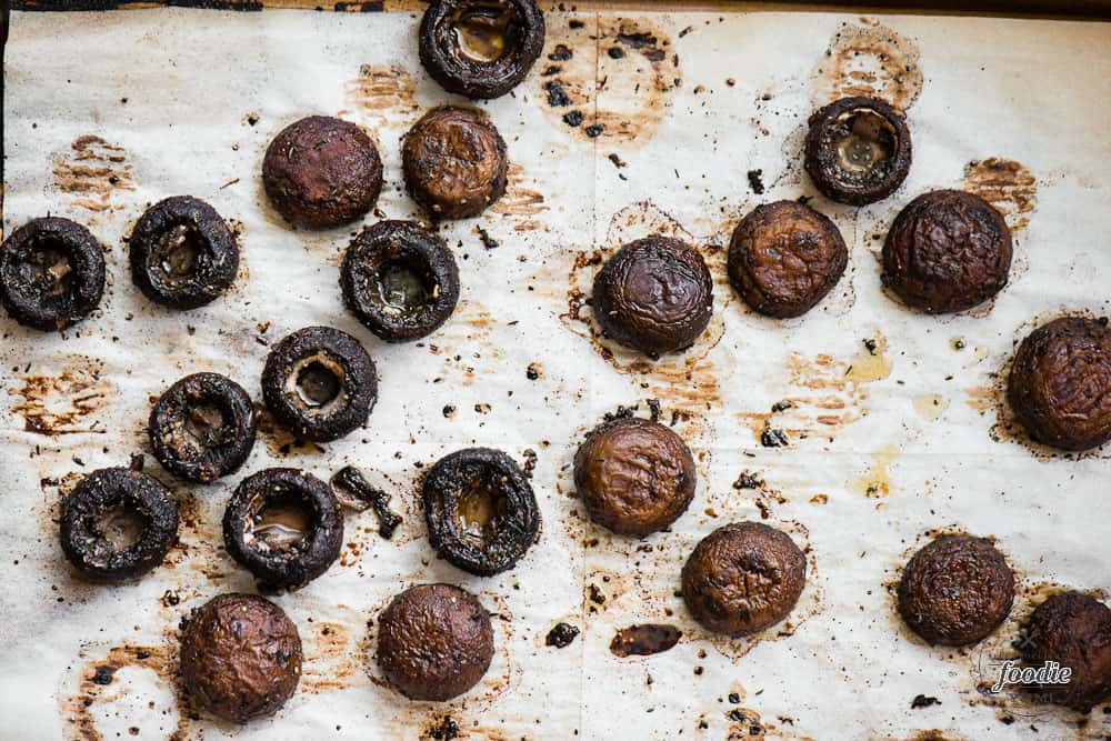 Balsamic Roasted Mushrooms on baking sheet