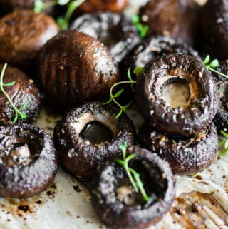 Balsamic Roasted Mushrooms on parchment paper