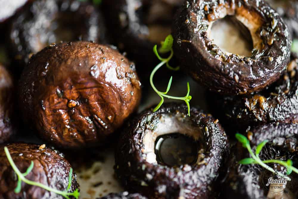 Close up of Balsamic Roasted Mushrooms