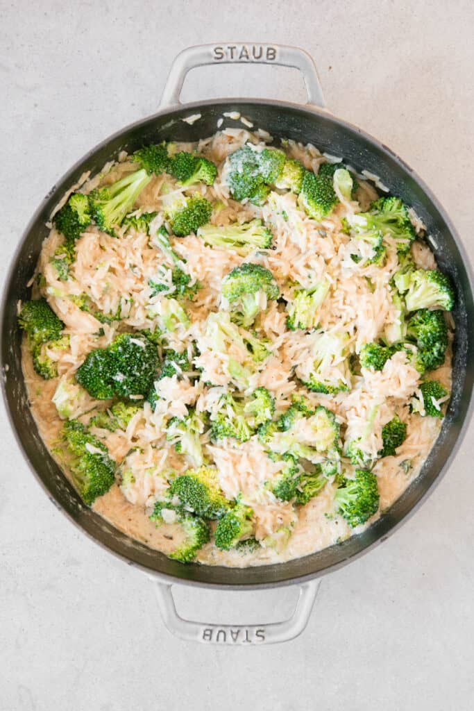 broccoli and rice in casserole dish