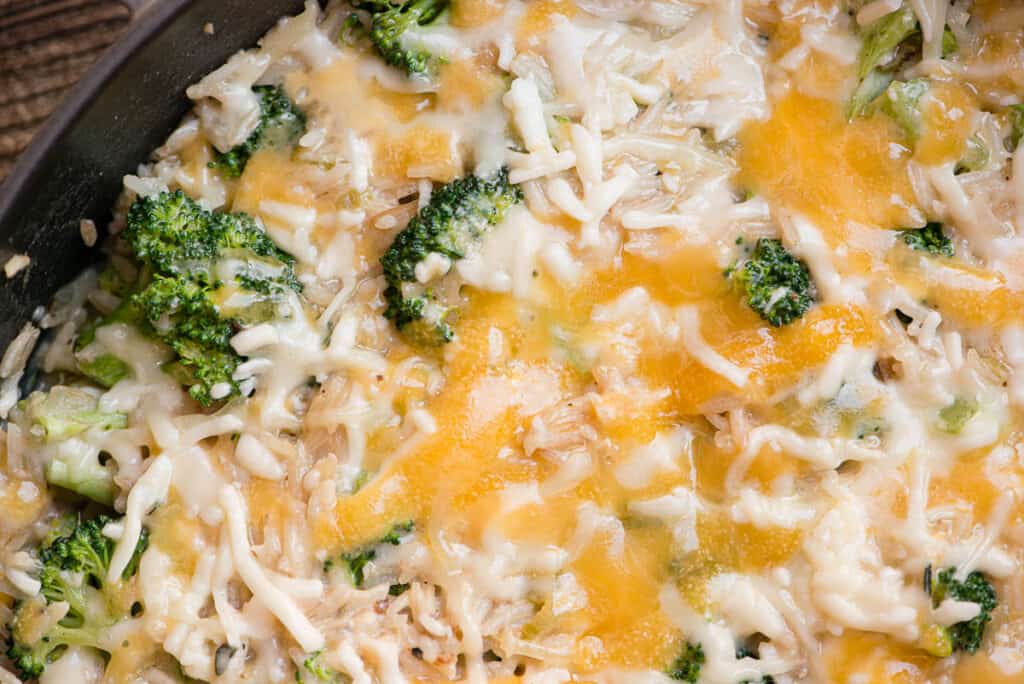 Broccoli Rice Casserole with melted cheese