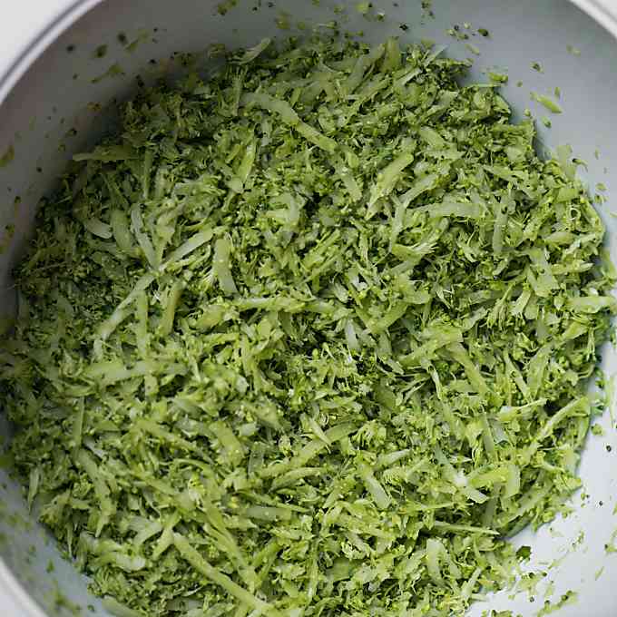 shredded broccoli in a bowl