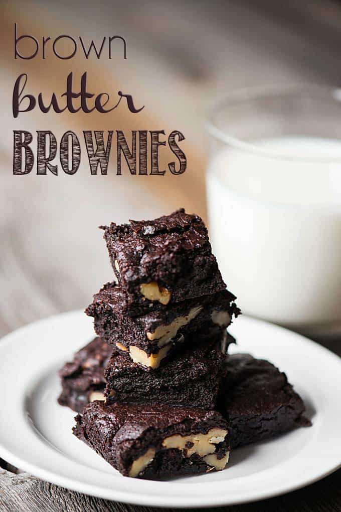 a stack of brown butter brownies