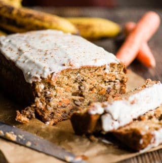 Carrot Cake Banana Bread with frosting