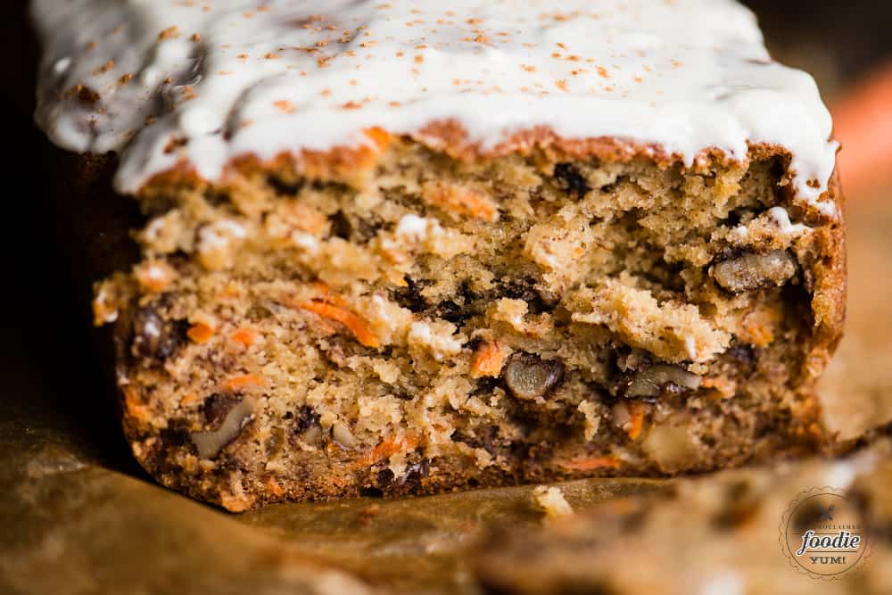 Inside of Carrot Cake Banana Bread loaf