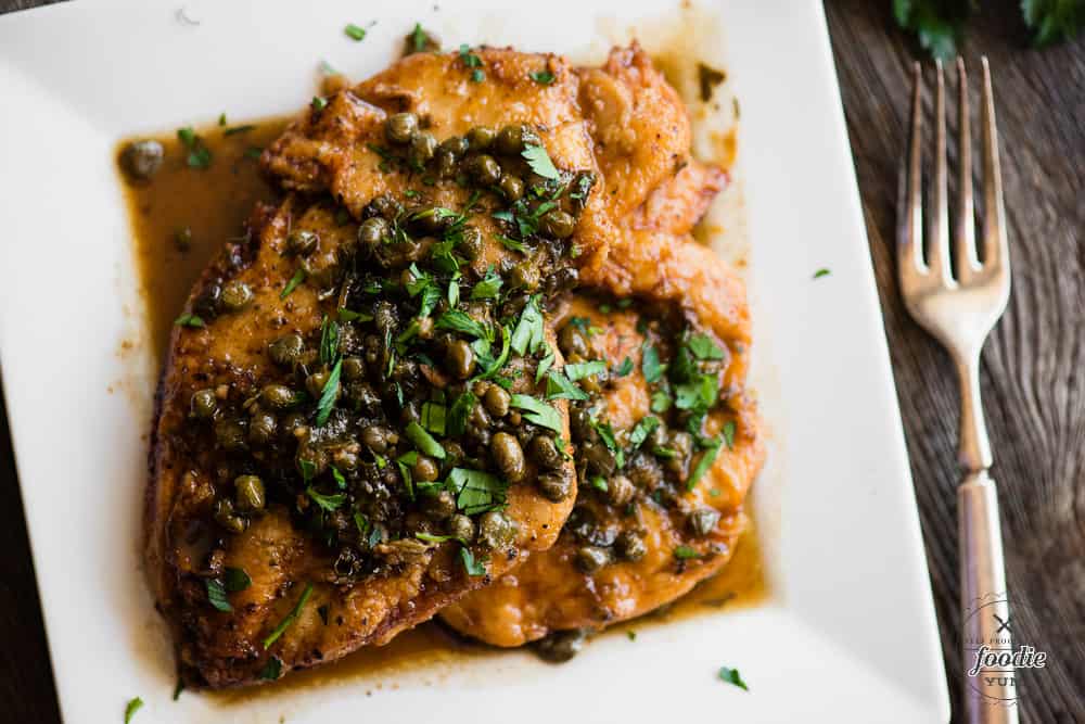 Chicken Piccata with capers and wine sauce