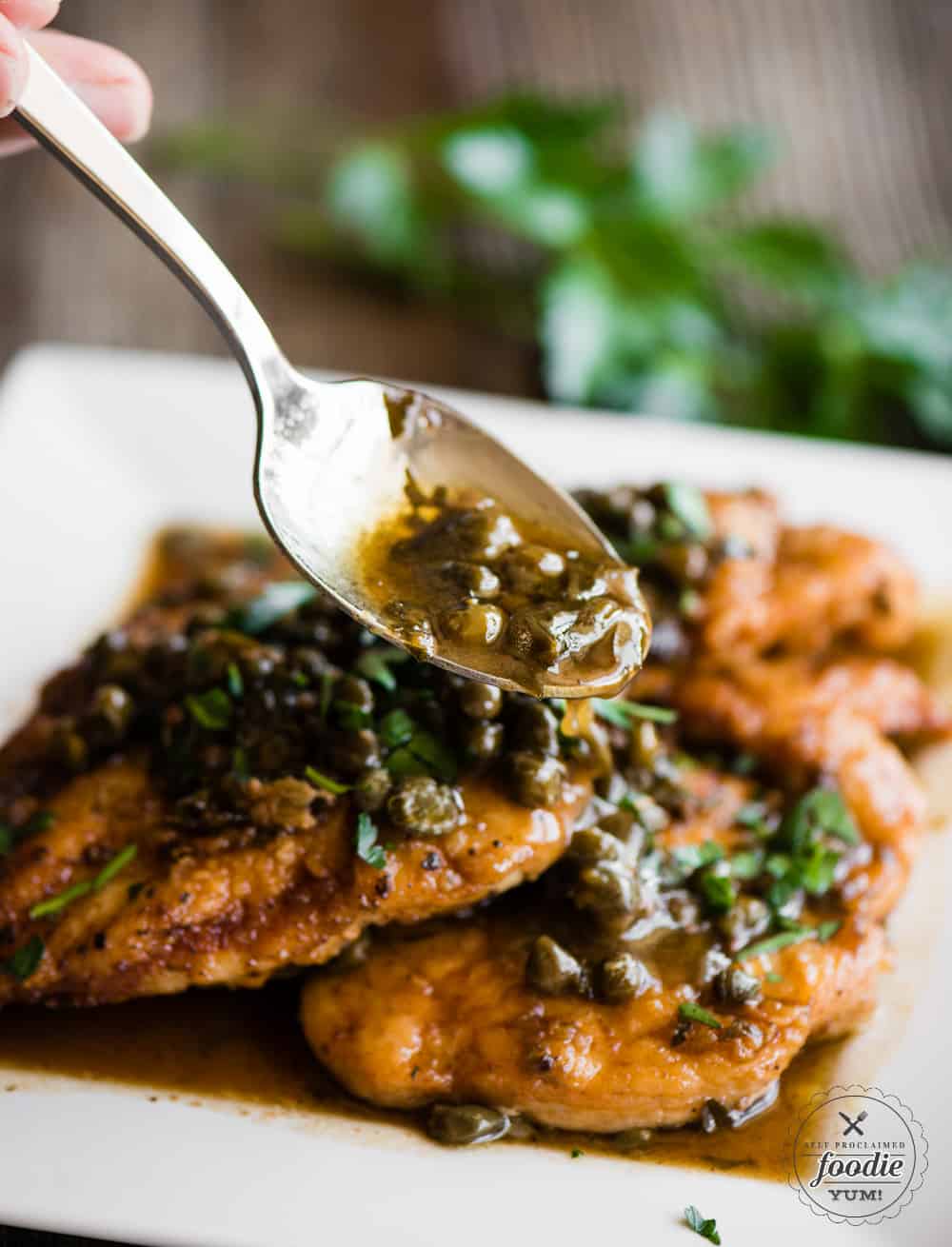 Sauce on top of Chicken Piccata