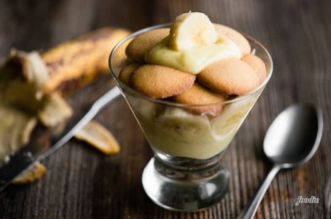 Serving of Classic Banana Pudding with ripe banana