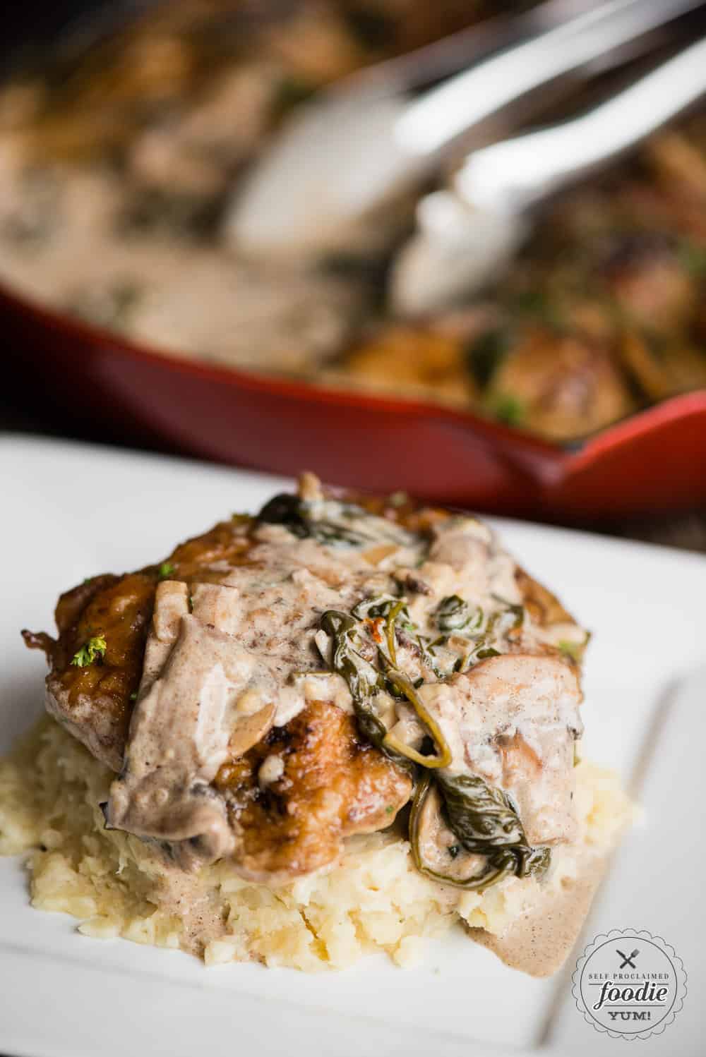 Chicken Florentine over mashed potatoes