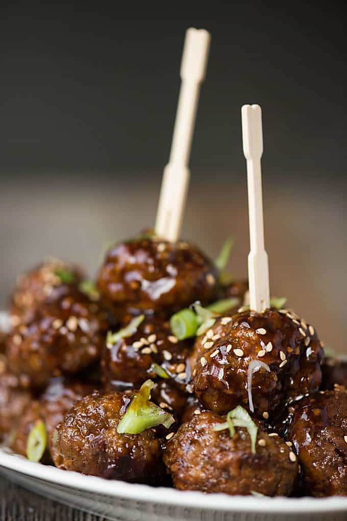 A close up of easy teriyaki meatballs