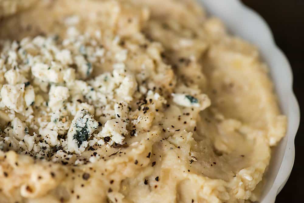 A close up of gorgonzola mashed potatoes