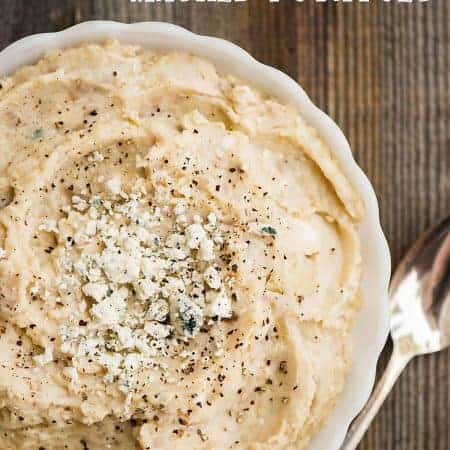 Gorgonzola Celery Root Mashed Potatoes are the creamiest, most flavorful side dish recipe I've ever enjoyed! Perfect for Thanksgiving or a weekday dinner!