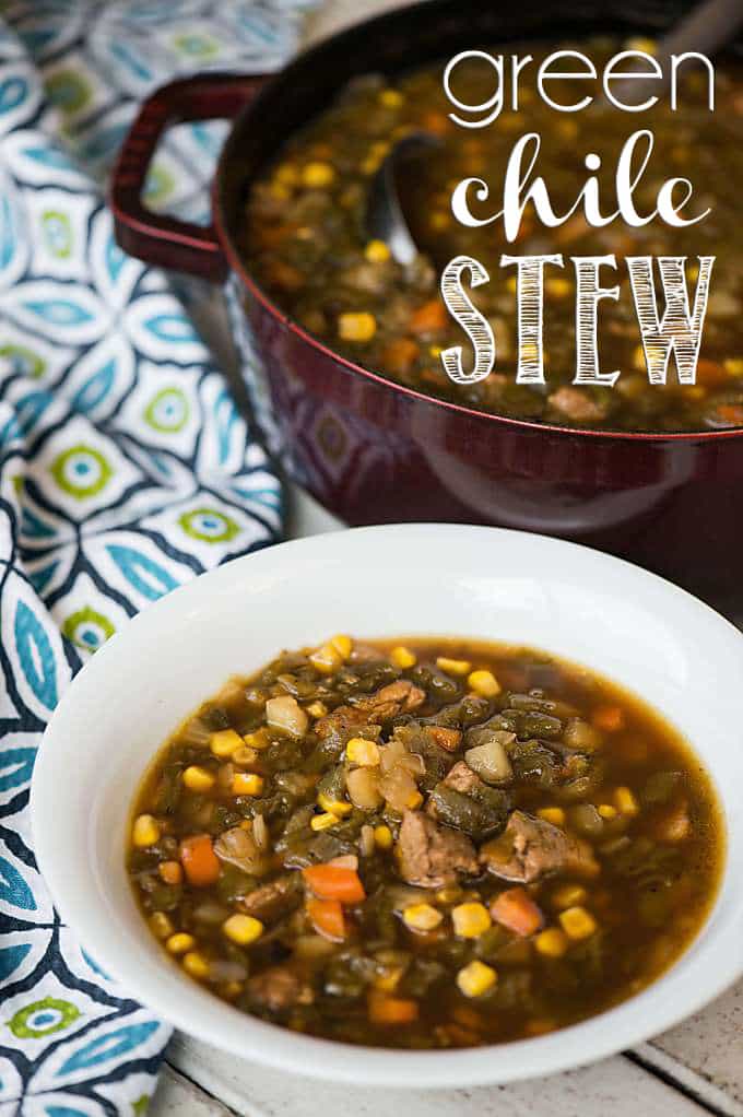 bowl of pork stew with green chile