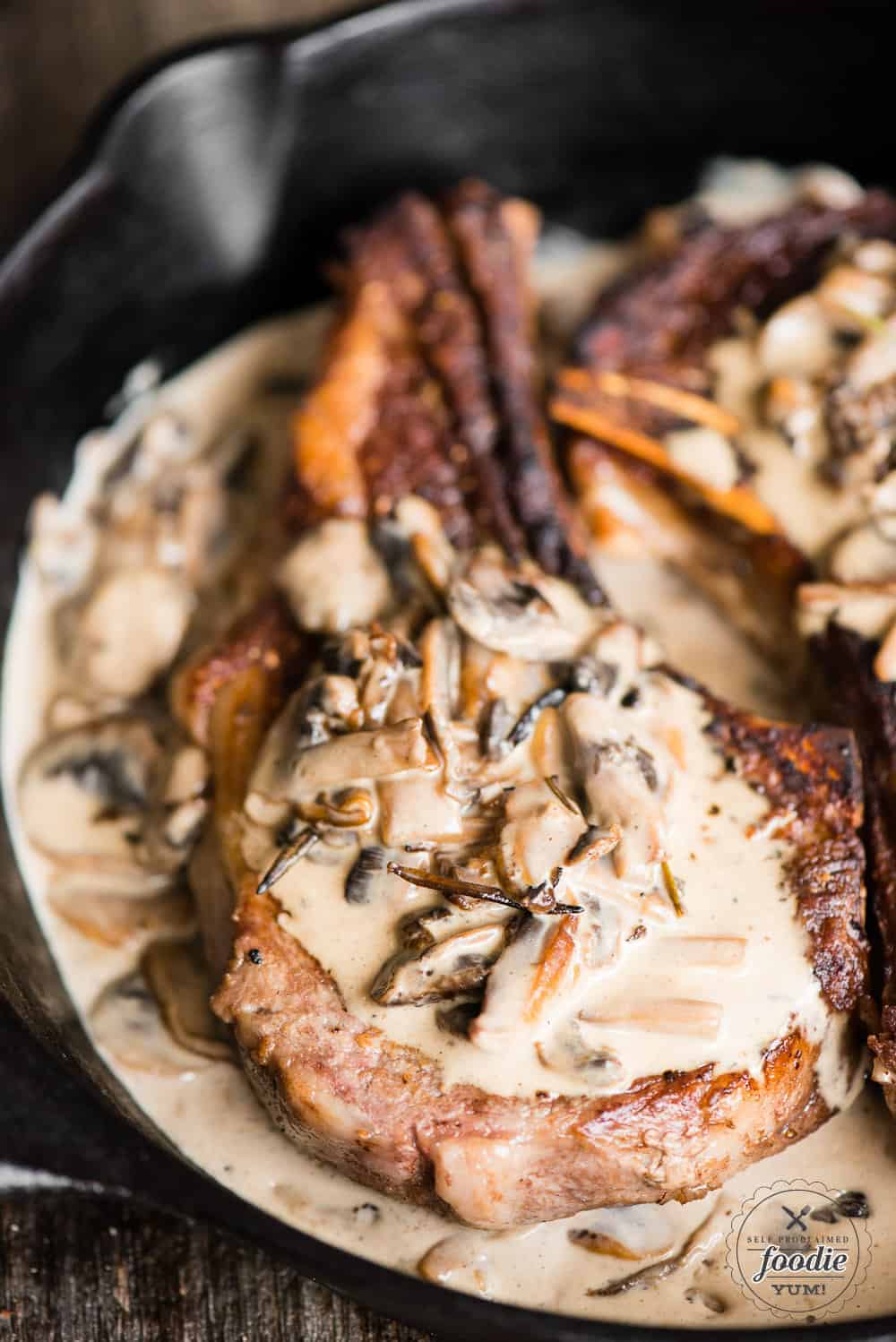 Pan Seared Ribeye Steak with Creamy Mushroom Sauce 