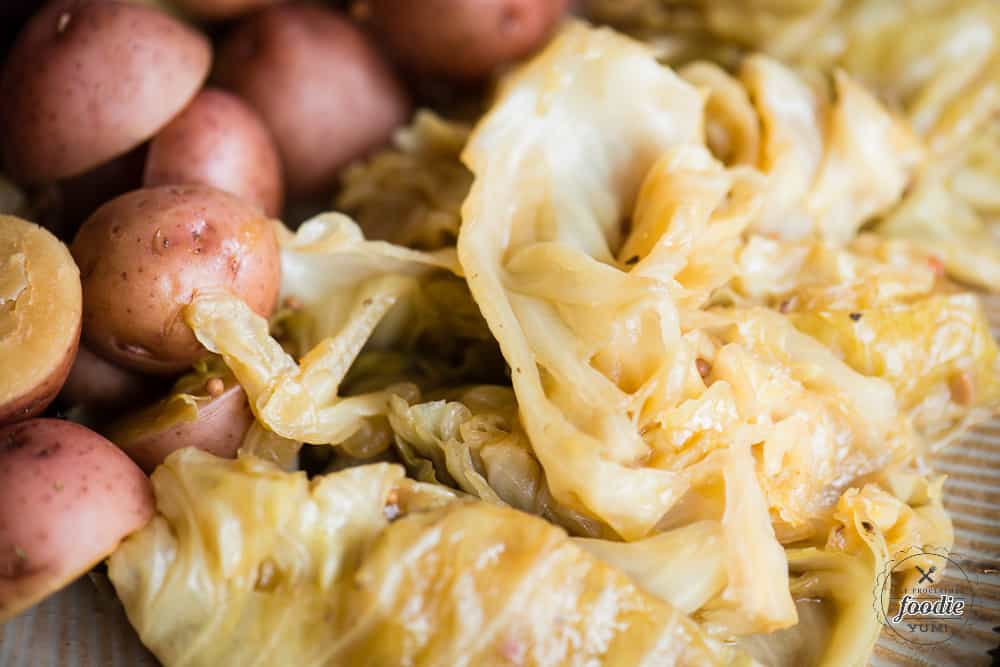 Cabbage and potatoes that were cooked with corned beef  