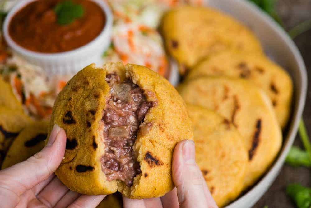 homemade el salvadoran pupusas with red refried beans