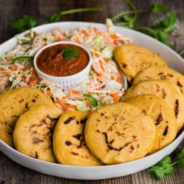 homemade bean pupusas with curtido cabbage slaw