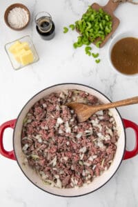 cooking ground beef with onions