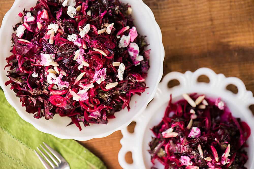 two dishes of beet and kale salad