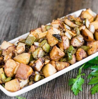 Air Fryer Breakfast Potatoes with peppers and onions