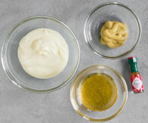 ingredients to make honey mustard aioli