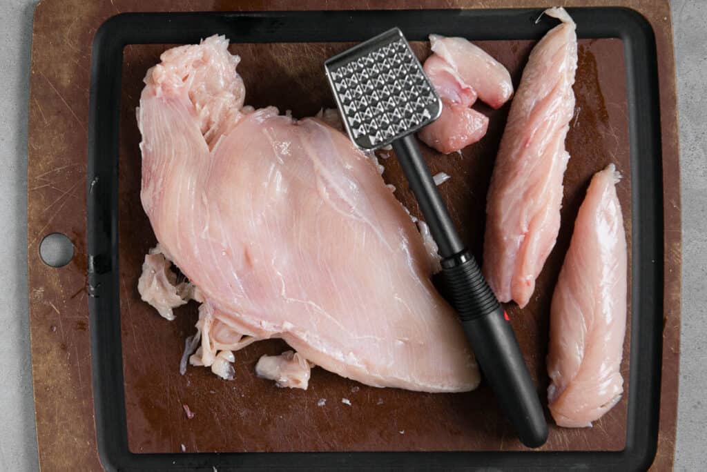 boneless skinless chicken breast that has been tenderized