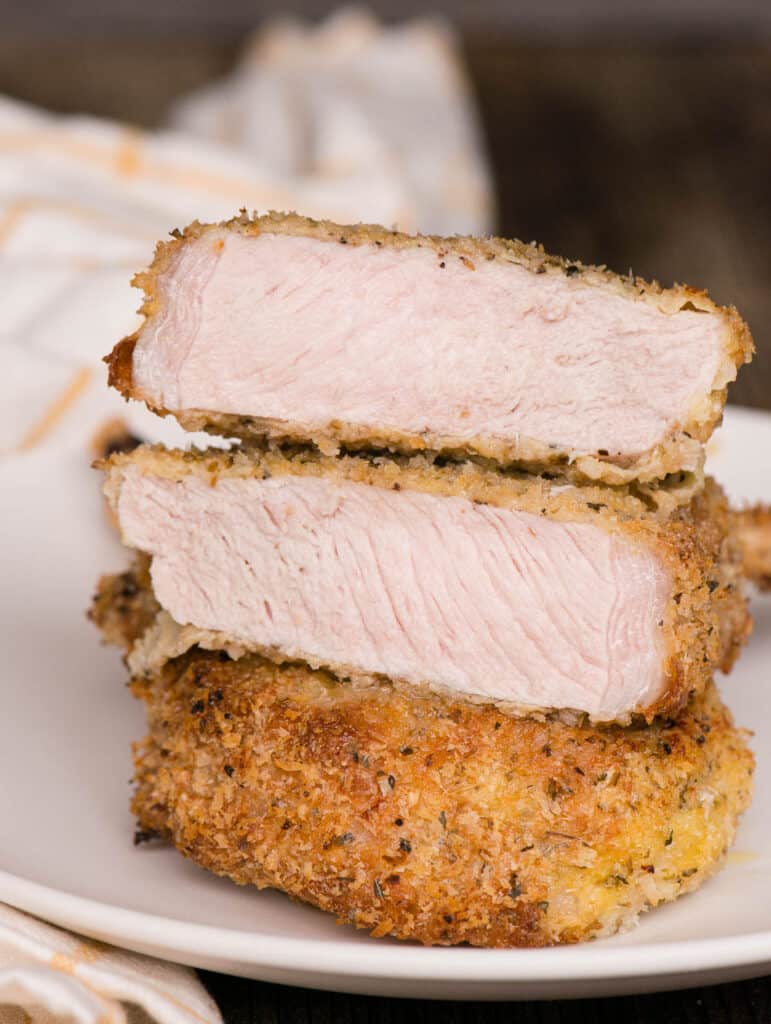 breaded bone in pork chop cut in half