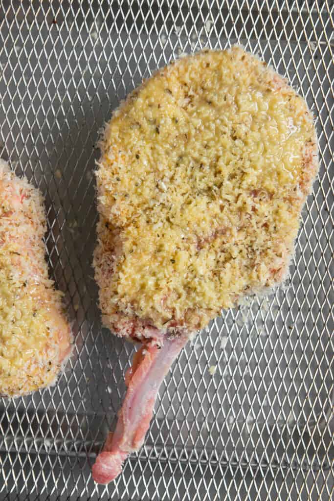 olive oil sprayed uncooked breaded pork chops