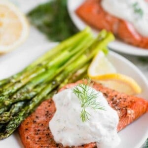 how to make Air Fryer Salmon and Asparagus with a Lemon Dill Sauce