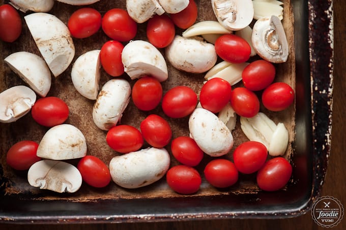 cherry tomatoes, mushrooms, and garlic